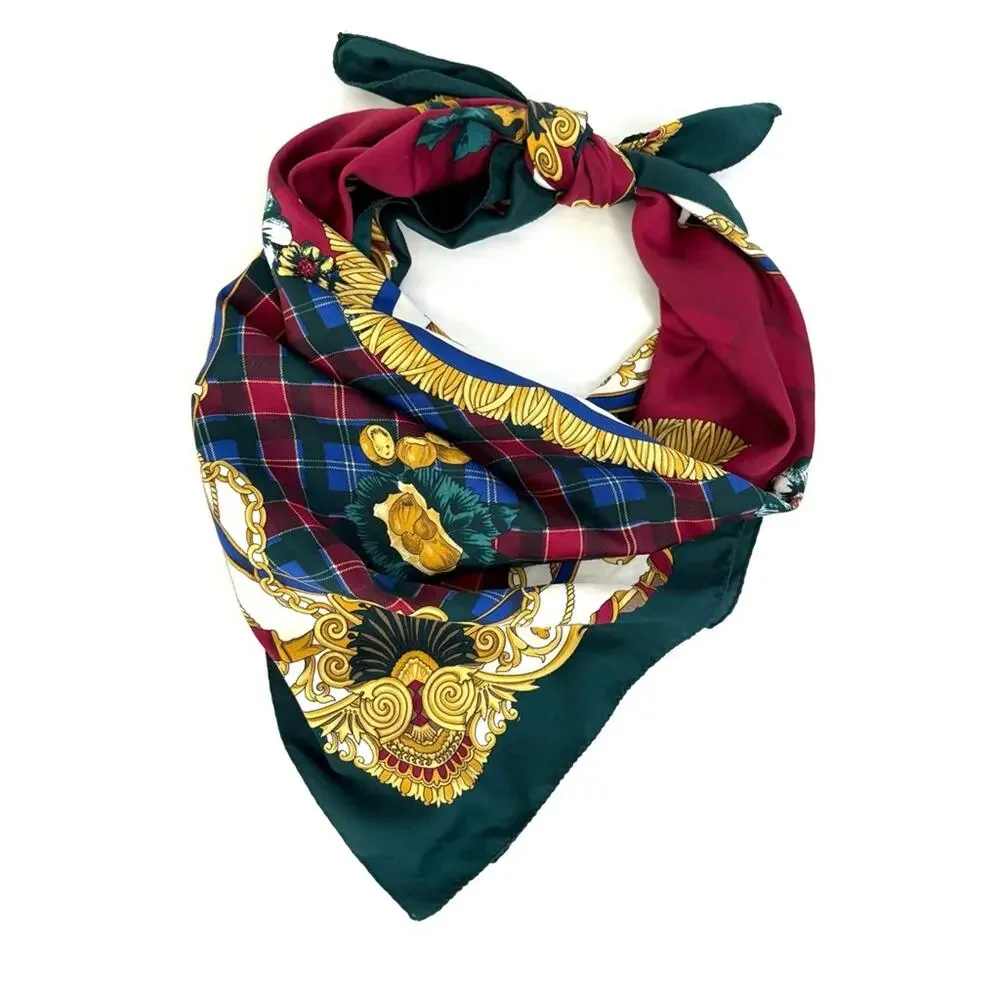 VTG Italian Square Scarf Set Paisley Floral Burgundy Gold Academia Preppy